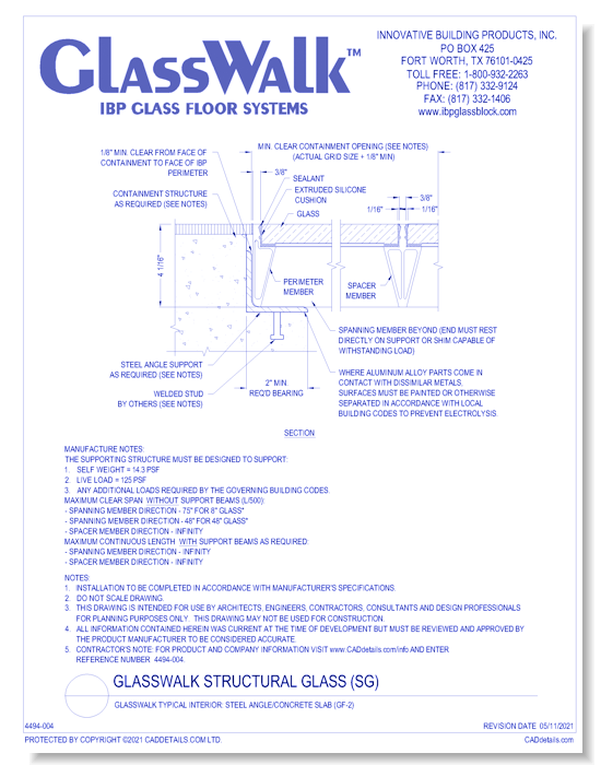 GlassWalk Typical Interior: Steel Angle/Concrete Slab (GF-2)