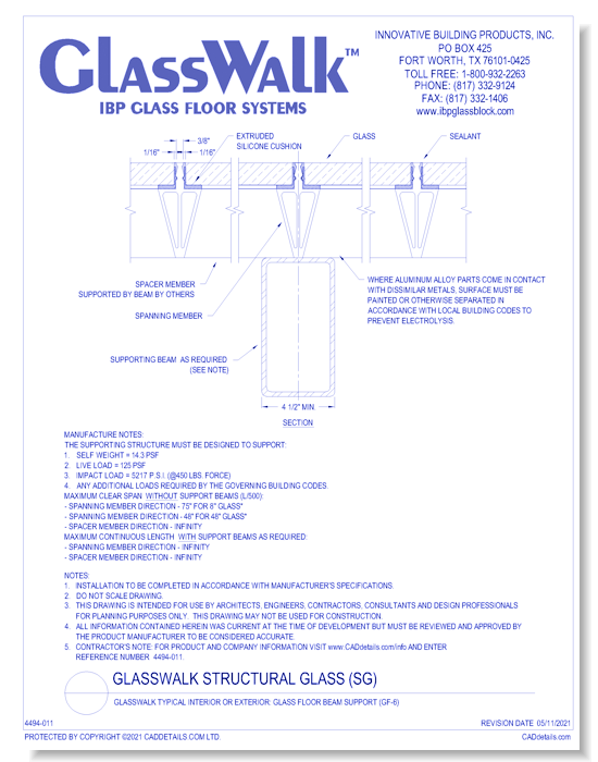 GlassWalk Typical Interior or Exterior: Glass Floor Beam Support (GF-6)
