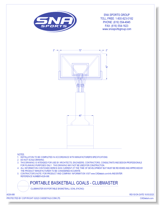 Clubmaster 6/8 Portable Basketball Goal (Facing)