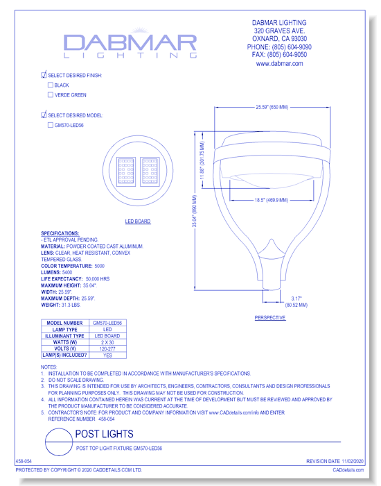 Post Top Light Fixture GM570-LED56