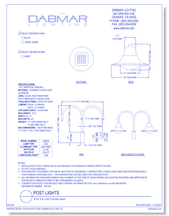 Post Top Light Fixture GM605