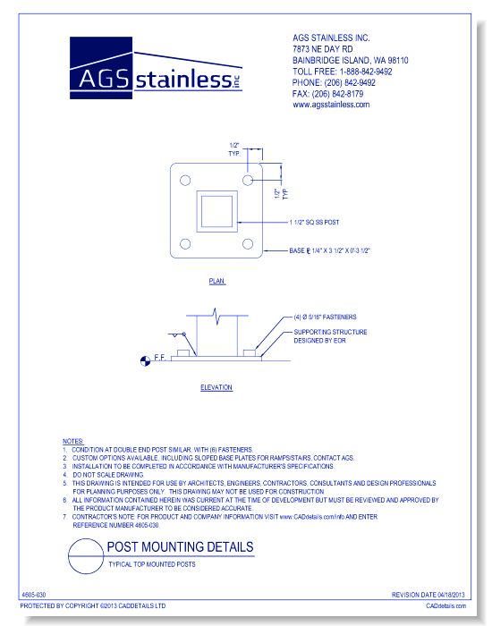 Post Mounting Details: Typical Top Mounted Posts