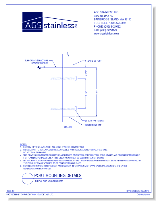 Post Mounting Details: Typical Side Mounted Posts