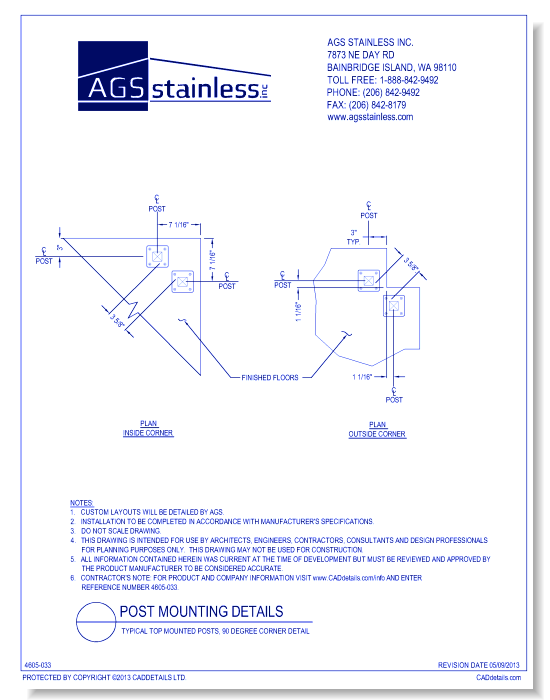 Post Mounting Details: Typical Top Mounted Posts, 90 Degree Corner Detail
