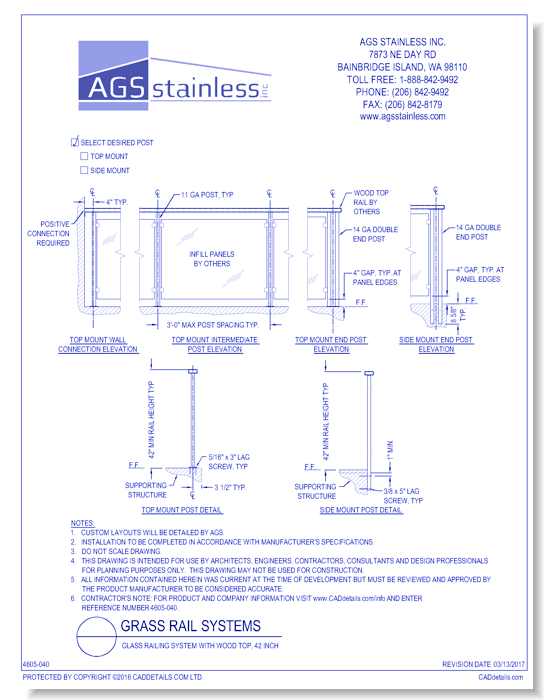 Glass Railing Systems: Glass Railing System with Wood Top, 42 Inch 