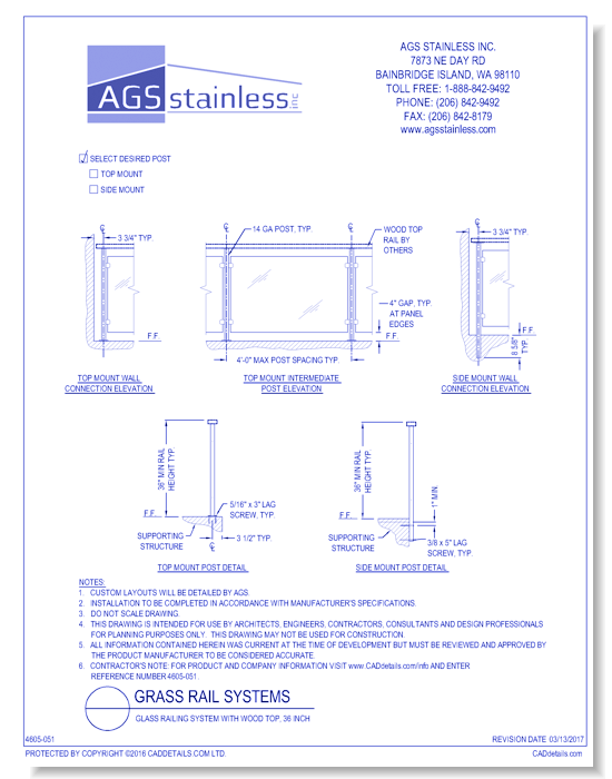Glass Railing Systems: Glass Railing System with Wood Top, 36 Inch ...