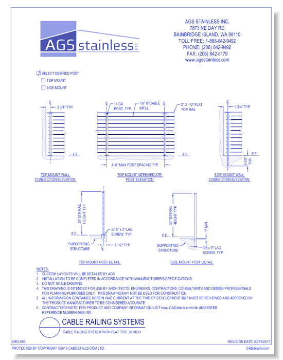 Cable Railing Systems: Cable Railing System with Flat Top, 36 Inch