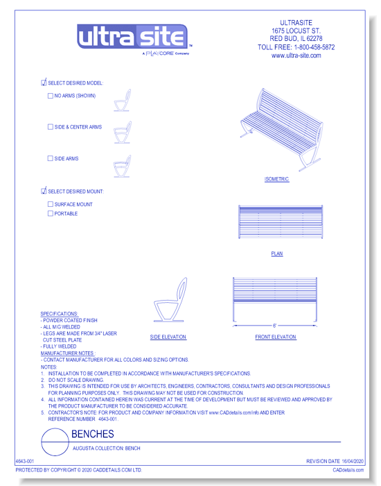 Augusta Collection: Bench