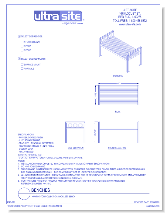Huntington Collection: Backless Bench