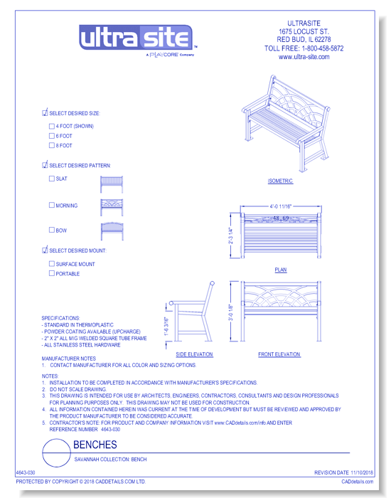 Savannah Collection: Bench