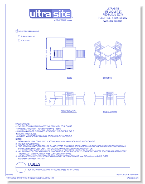 Huntington Collection: 36" Square Table with 4 Chairs