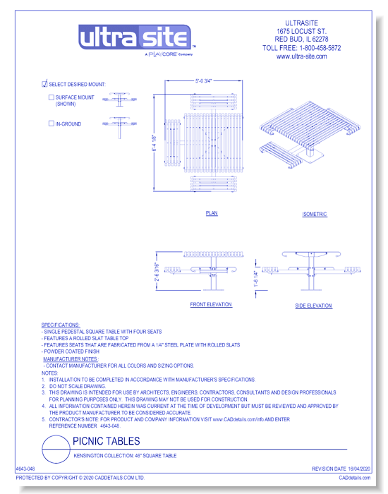 Kensington Collection: 46" Square Table