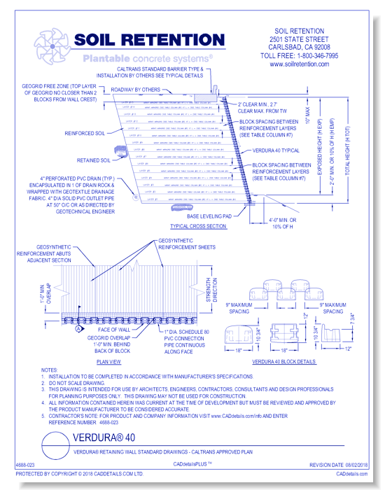 Verdura® Retaining Wall Standard Drawings - Caltrans Approved Plan