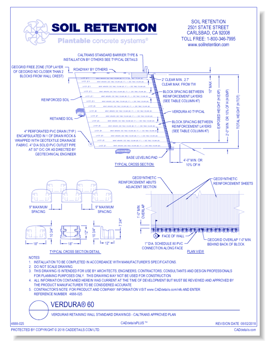 Verdura® Retaining Wall Standard Drawings - Caltrans Approved Plan