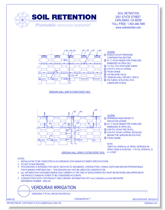 Verdura® Typical Irrigation Details