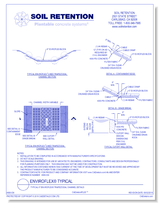 Typical 6" Enviroflex® Trapezoidal Channel Details