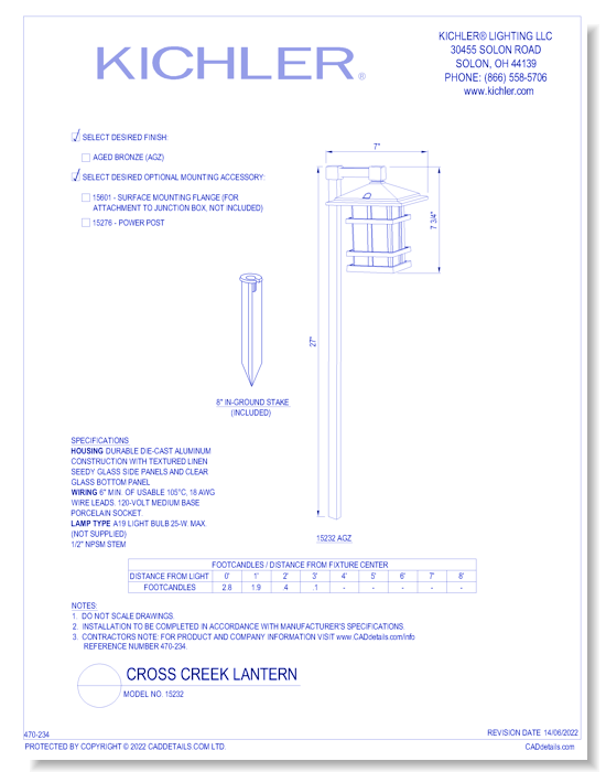 Model:  15232 - Cross Creek Lantern (Finish Available in AGZ)