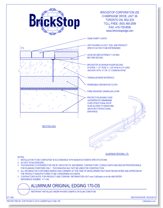 Aluminum Economy Edging 170-OS - Restraint Installed Under Pavers (Sample On Slab Condition)