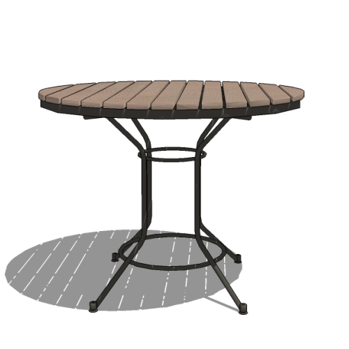Rod Base Café Table: 36 or 42 In. Diameter, Rod Steel Base, Recycled Plastic or Wood Ipe