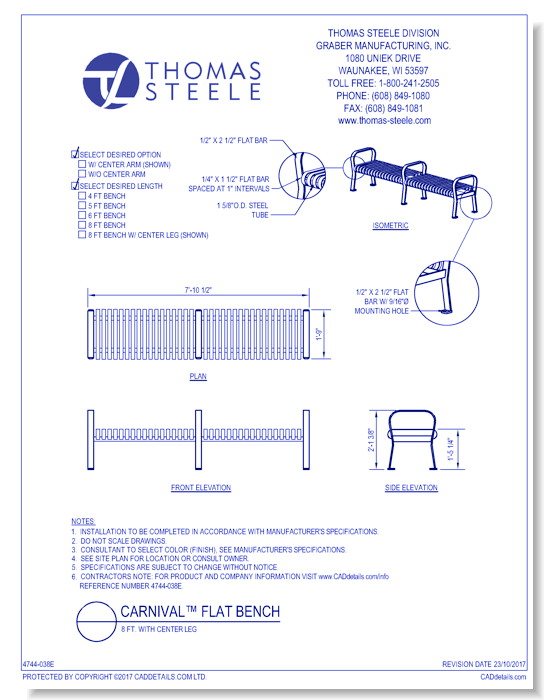 Carnival™ Flat Bench: 8 Ft. with Center Leg
