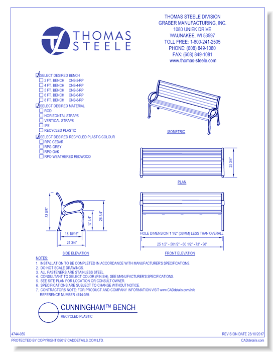 Cunningham™ Bench: Recycled Plastic