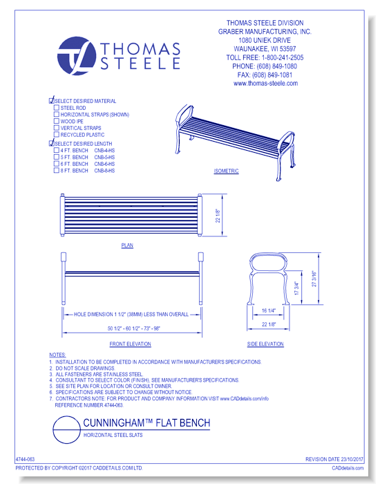 Cunningham™ Flat Bench: Horizontal Steel Slats