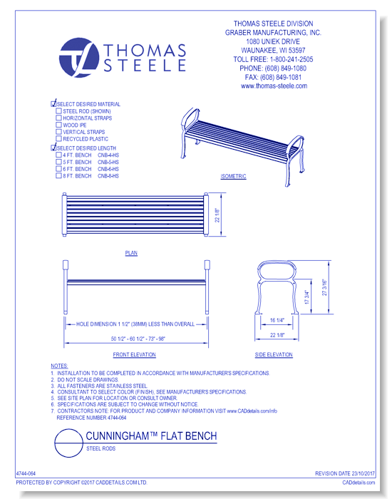 Cunningham™ Flat Bench: Steel Rods