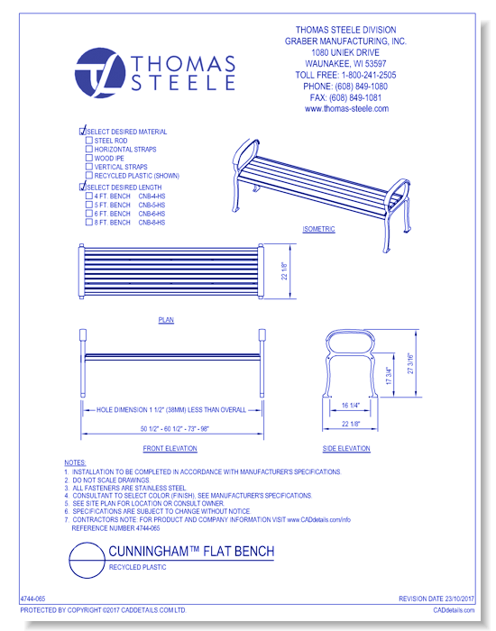 Cunningham™ Flat Bench: Recycled Plastic