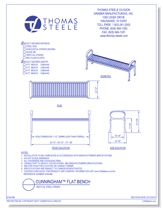 Cunningham™ Flat Bench: Vertical Steel Straps