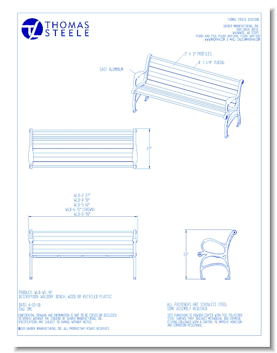 Waldorf™ Benches: Wood Ipe or Recycled Plastic (2, 4, 5, 6, 8 Ft. Lengths)