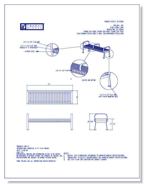 Carnival™ Flat Bench: 6 Ft.