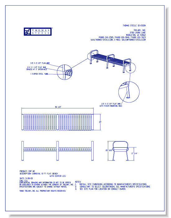 Carnival™ Flat Bench: 8 Ft. with Center Leg