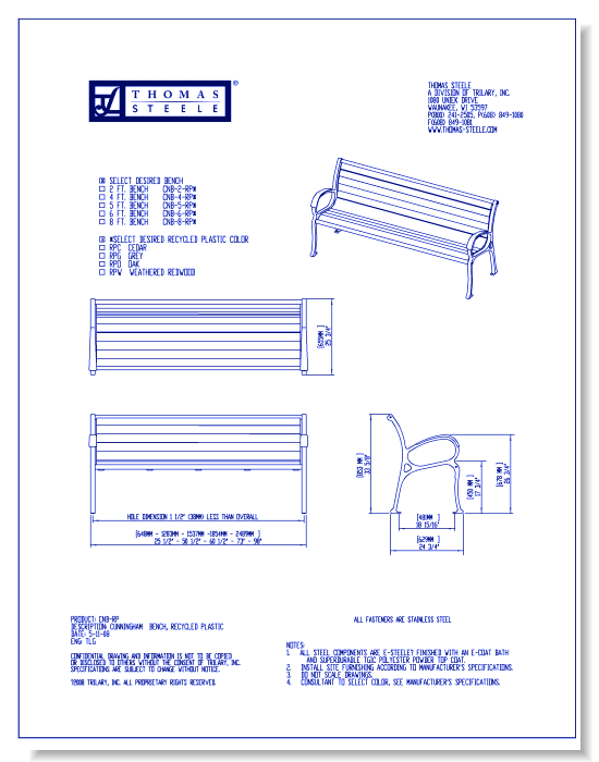 Cunningham™ Bench: Recycled Plastic