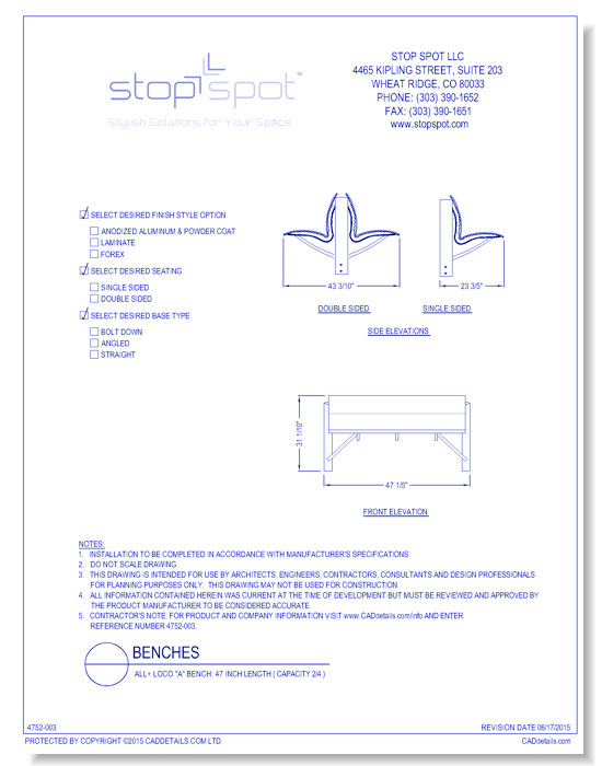 LOCO "A" Bench: 47 Inch Length ( Capacity 2/4 )