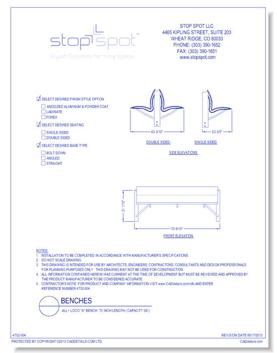 LOCO "A" Bench: 70 Inch Length ( Capacity 3/6 )