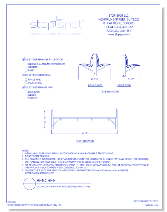 LOCO "A" Bench: 94 Inch Length ( Capacity 4/8 )