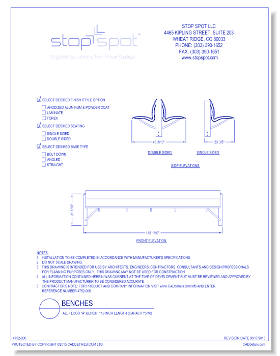 LOCO "A" Bench: 118 Inch Length ( Capacity 5/10 )