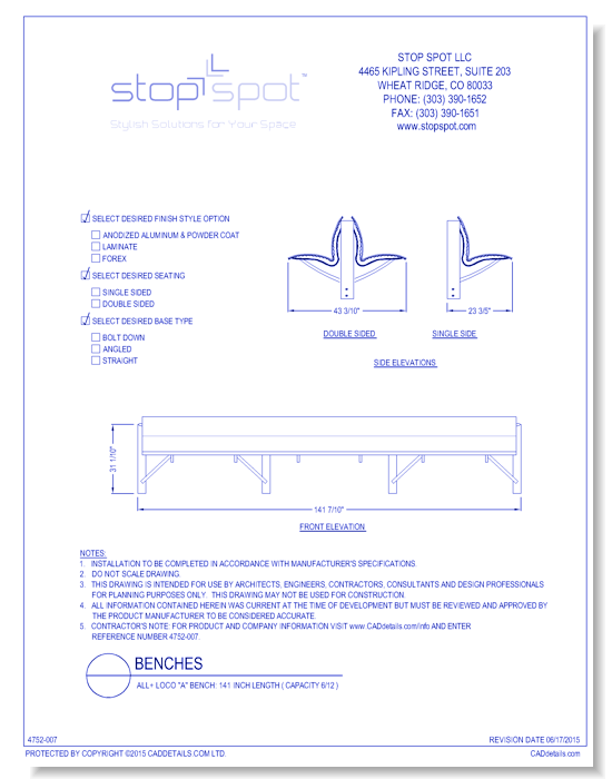 LOCO "A" Bench: 141 Inch Length ( Capacity 6/12 )