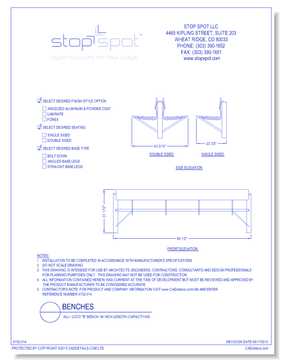 LOCO "B" Bench: 94 Inch Length ( Capacity 4/8 )
