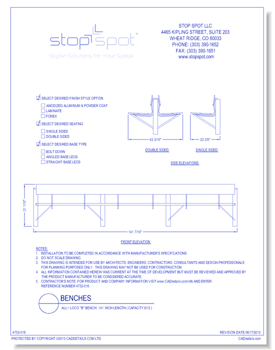 LOCO "B" Bench: 141 Inch Length ( Capacity 6/12 )