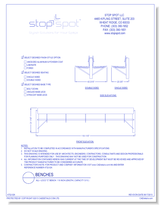 LOCO "C" Bench: 118 Inch Length ( Capacity 5/10 )