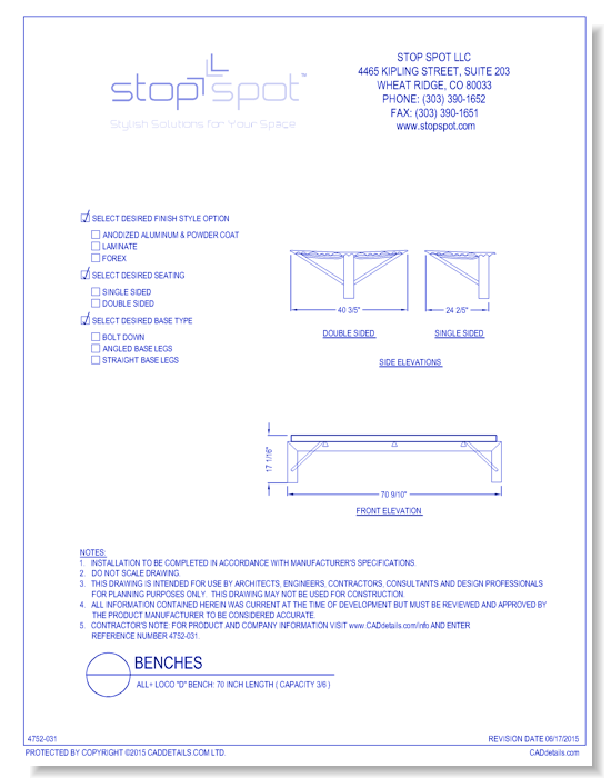 LOCO "D" Bench: 70 Inch Length ( Capacity 3/6 )