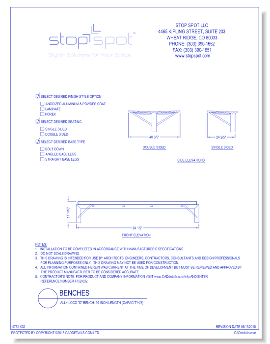 LOCO "D" Bench: 94 Inch Length ( Capacity 4/8 )