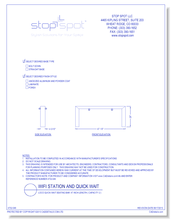 LOCO Quick Wait Seating Bar: 47 Inch Length ( Capacity 2 )