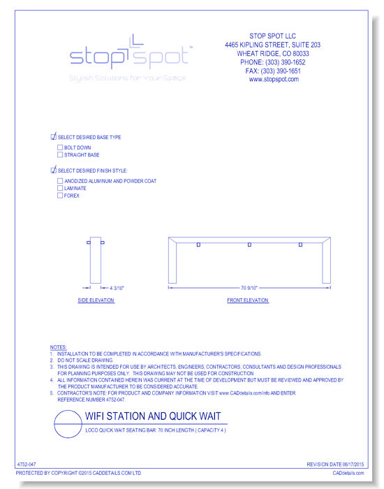 LOCO Quick Wait Seating Bar: 70 Inch Length ( Capacity 4 )