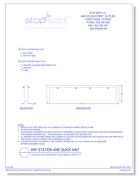 LOCO Quick Wait Seating Bar: 94 Inch Length ( Capacity 6 )