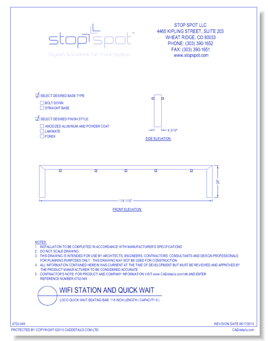 LOCO Quick Wait Seating Bar: 118 Inch Length ( Capacity 8 )
