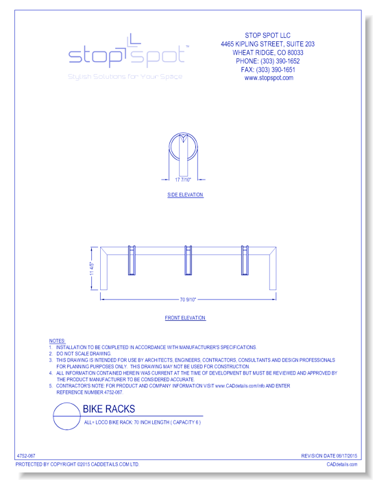 LOCO Bike Rack: 70 Inch Length ( Capacity 6 )