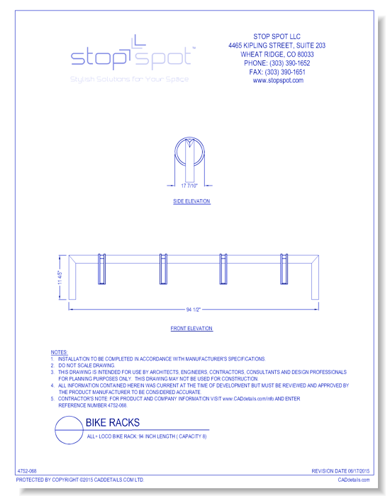 LOCO Bike Rack: 94 Inch Length ( Capacity 8 )