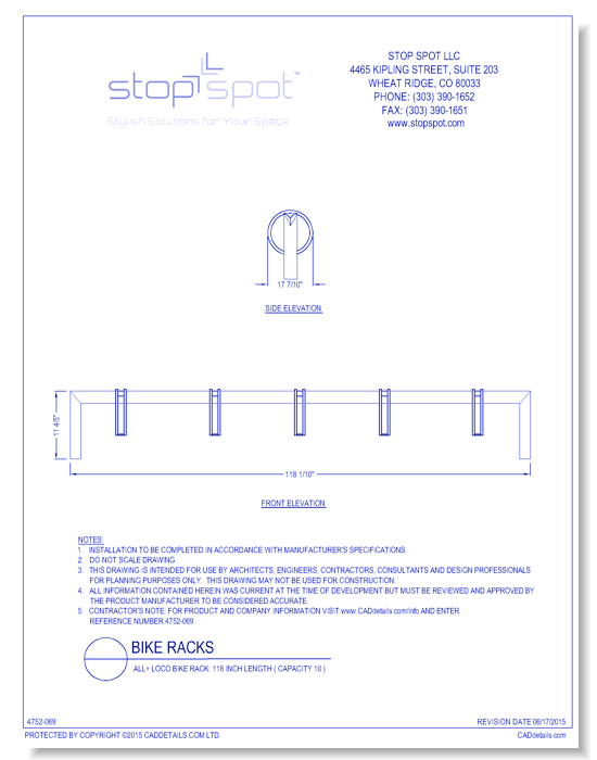 LOCO Bike Rack: 118 Inch Length ( Capacity 10 )